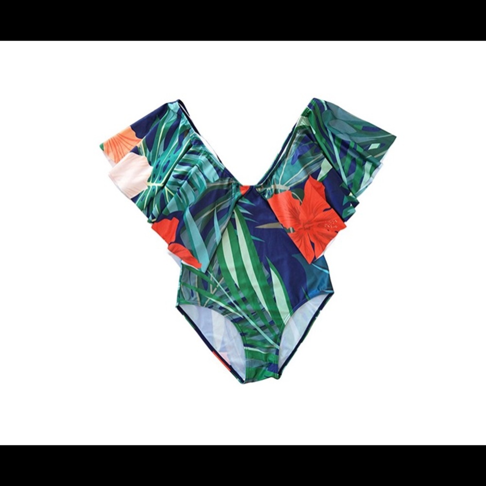 💖Host Pick!Tropical flowers one piece with ruffle - Picture 3 of 4